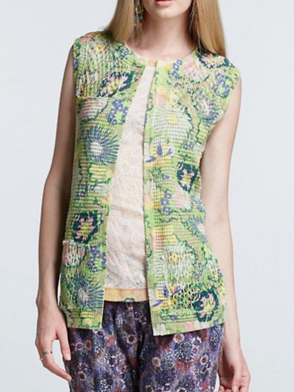 Anthropologie Sweater GREGORY Vest WASABI Tunic Cardigan Cotton Floral